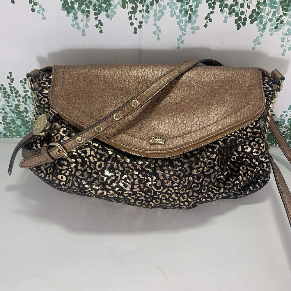 Juicy Couture Lepard Print Envelope Metallic Travel Crossybody Purse